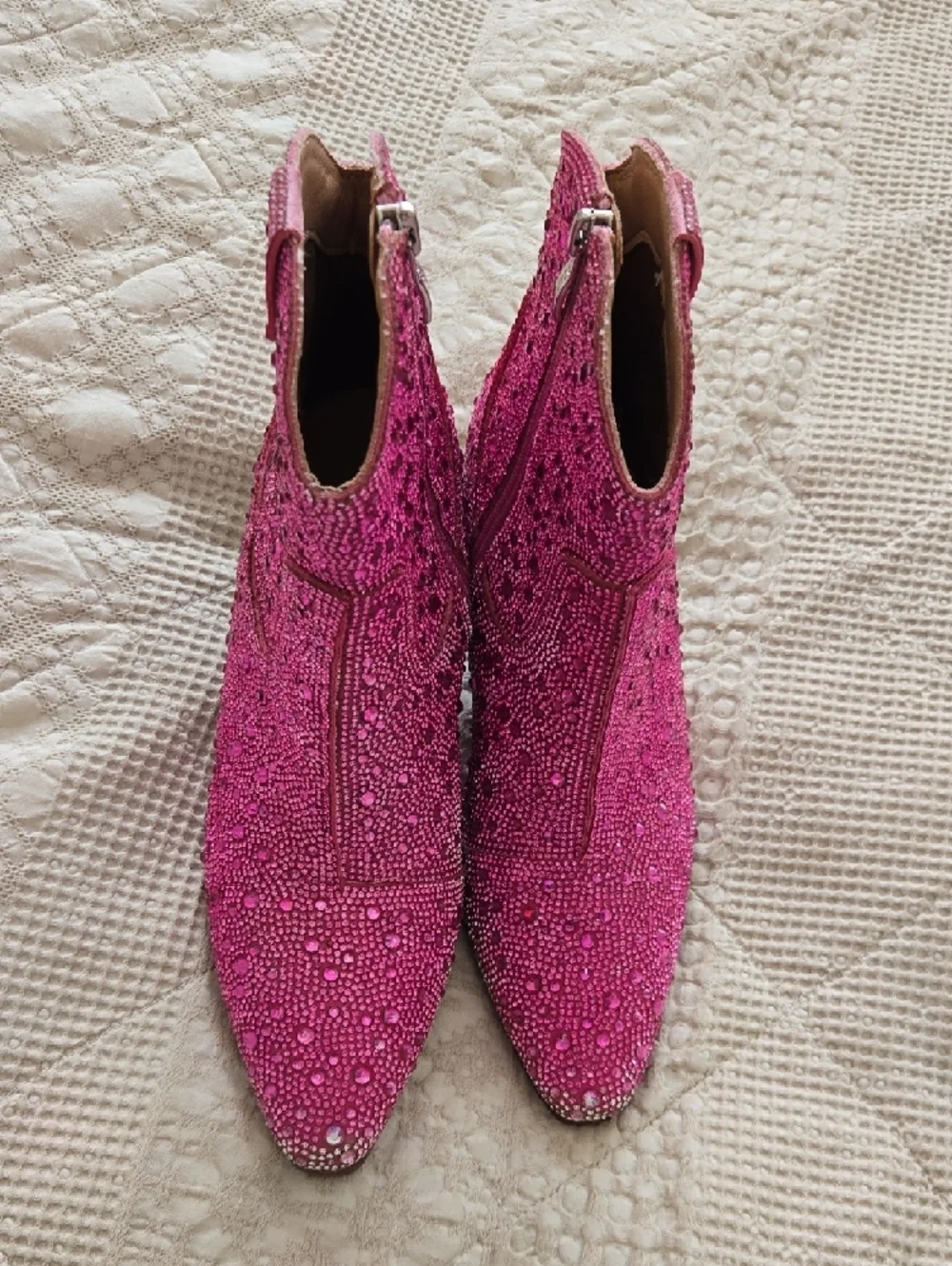 Hot Pink Rhinestone Cowgirl Western Sparkly Ankle Boots Size 7